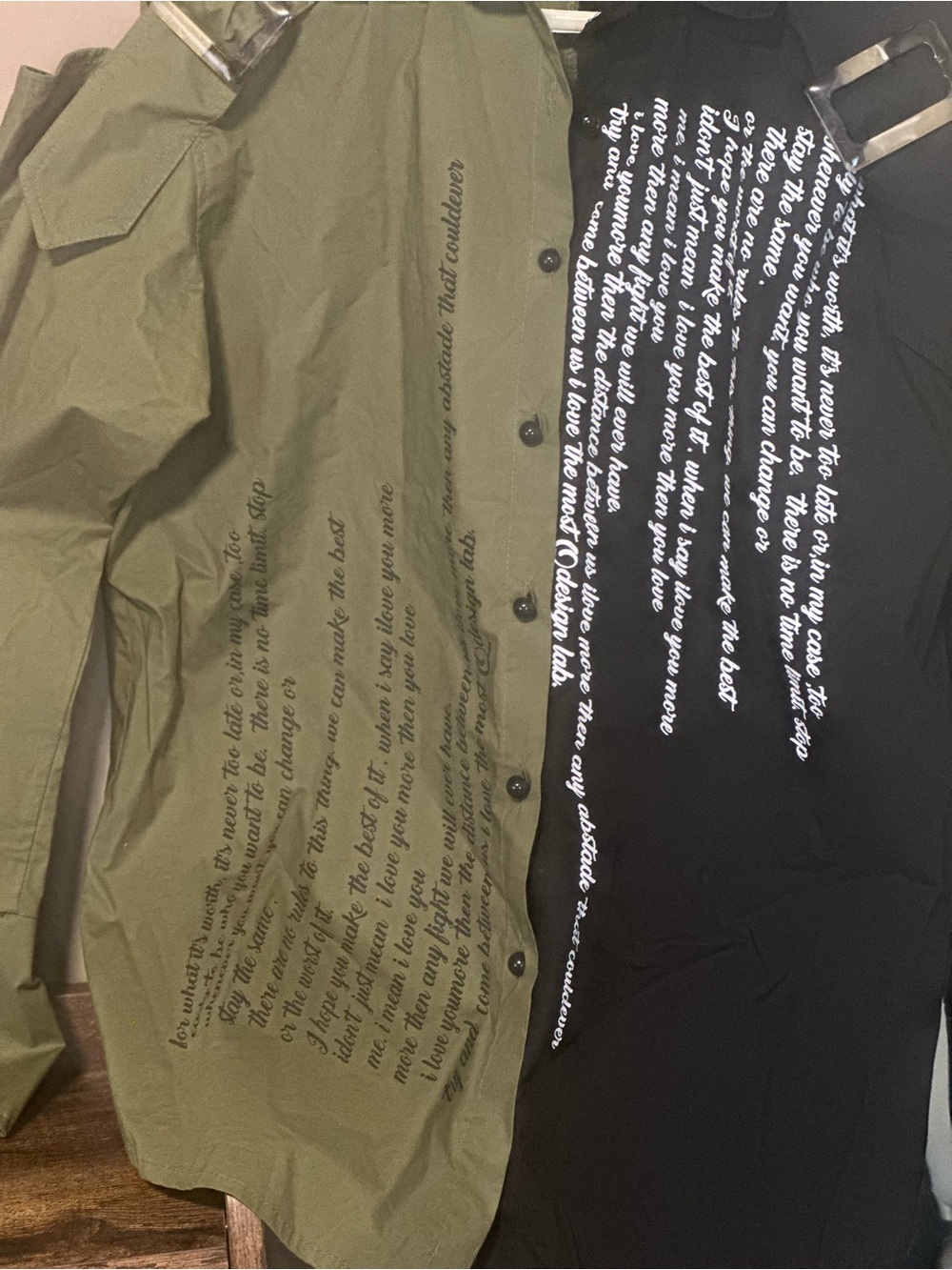 Q Design Lab Two-Tone Olive Green and Black Button-Down Shirt Jacket - Picture 3 of 3